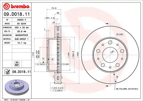 спирачен диск BREMBO 09.D018.11