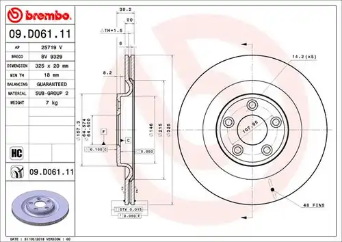 спирачен диск BREMBO 09.D061.11