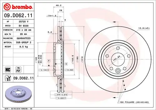 спирачен диск BREMBO 09.D062.11