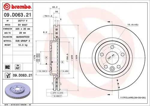 спирачен диск BREMBO 09.D063.21