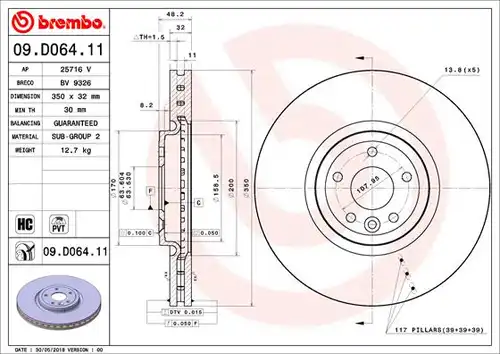 спирачен диск BREMBO 09.D064.11