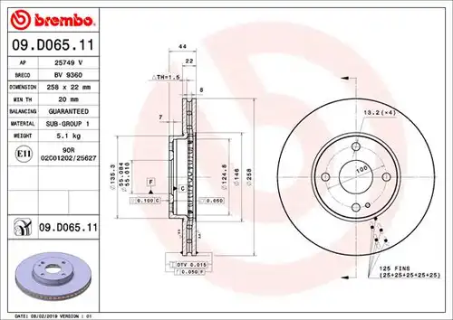 спирачен диск BREMBO 09.D065.11