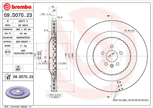 спирачен диск BREMBO 09.D070.23