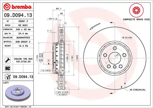 спирачен диск BREMBO 09.D094.13