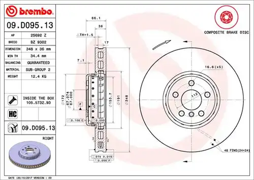 спирачен диск BREMBO 09.D095.13