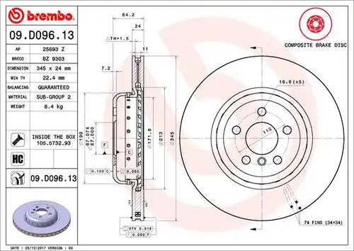 спирачен диск BREMBO 09.D096.13