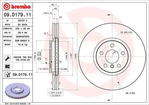 спирачен диск BREMBO 09.D179.11