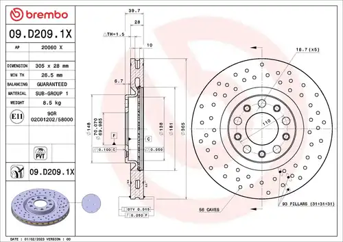 спирачен диск BREMBO 09.D209.1X