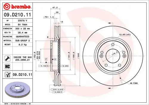 спирачен диск BREMBO 09.D210.11