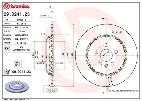 спирачен диск BREMBO 09.D241.23