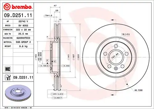 спирачен диск BREMBO 09.D251.11