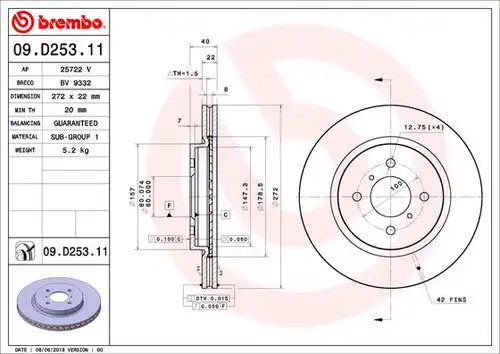 спирачен диск BREMBO 09.D253.11