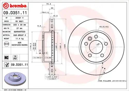 спирачен диск BREMBO 09.D351.11