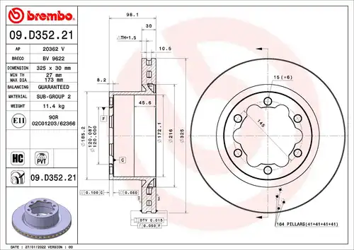 спирачен диск BREMBO 09.D352.21