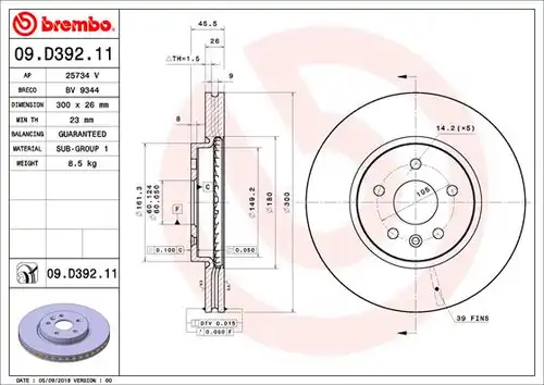 спирачен диск BREMBO 09.D392.11