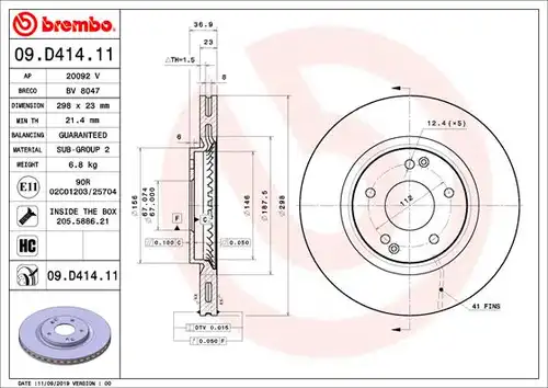 спирачен диск BREMBO 09.D414.11