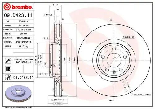 спирачен диск BREMBO 09.D423.11