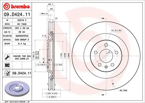 спирачен диск BREMBO 09.D424.11