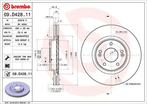 спирачен диск BREMBO 09.D428.11