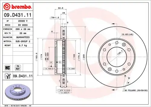 спирачен диск BREMBO 09.D431.11