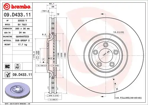 спирачен диск BREMBO 09.D433.11