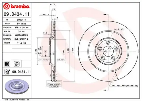 спирачен диск BREMBO 09.D434.11