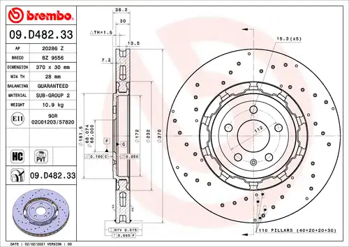 спирачен диск BREMBO 09.D482.33