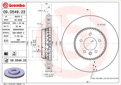 спирачен диск BREMBO 09.D549.23