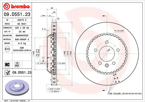 спирачен диск BREMBO 09.D551.23