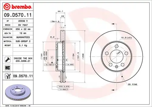 спирачен диск BREMBO 09.D570.11