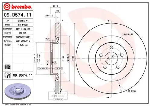 спирачен диск BREMBO 09.D574.11