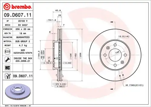 спирачен диск BREMBO 09.D607.11