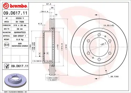 спирачен диск BREMBO 09.D617.11