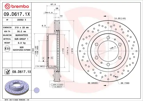 спирачен диск BREMBO 09.D617.1X