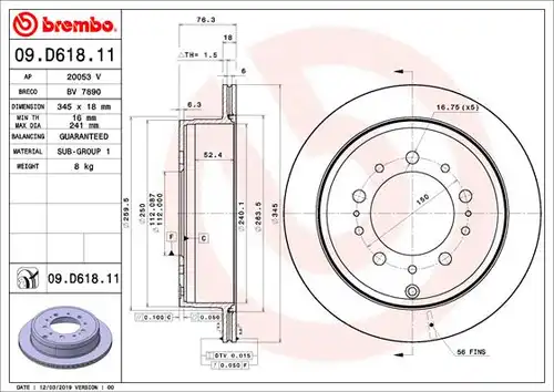 спирачен диск BREMBO 09.D618.11