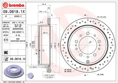 спирачен диск BREMBO 09.D618.1X