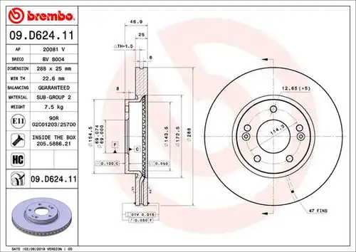 спирачен диск BREMBO 09.D624.11