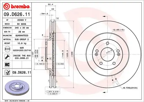 спирачен диск BREMBO 09.D626.11