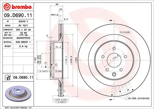 спирачен диск BREMBO 09.D690.11