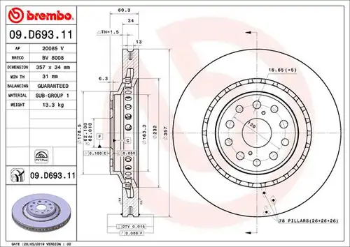 спирачен диск BREMBO 09.D693.11