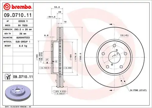 спирачен диск BREMBO 09.D710.11