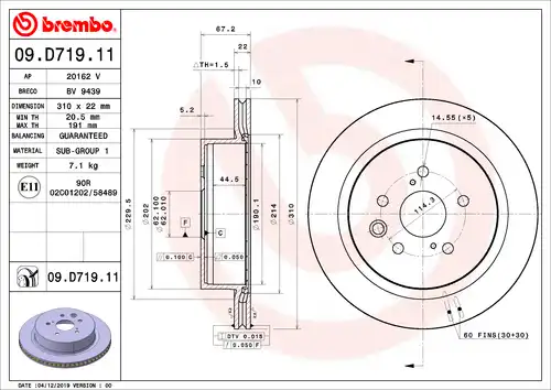 спирачен диск BREMBO 09.D719.11