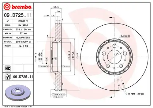 спирачен диск BREMBO 09.D725.11