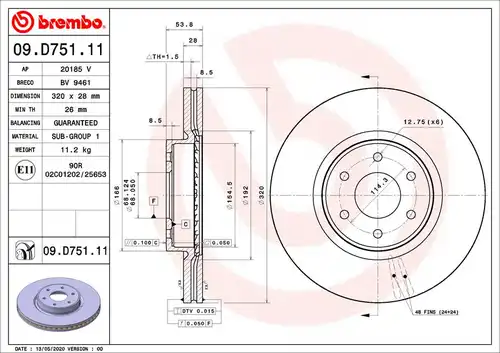 спирачен диск BREMBO 09.D751.11