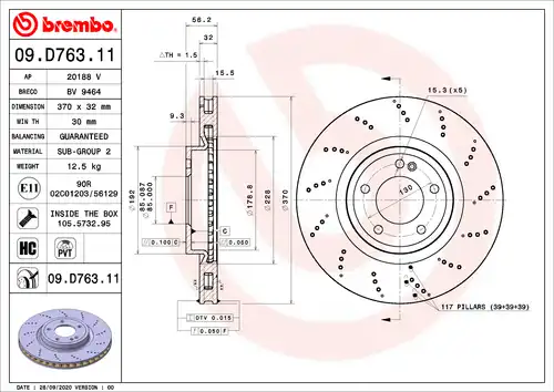 спирачен диск BREMBO 09.D763.11