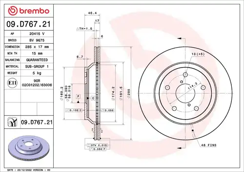 спирачен диск BREMBO 09.D767.21