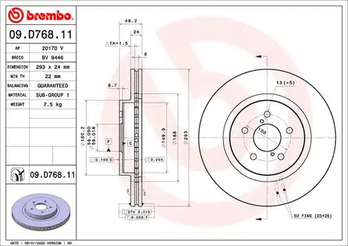 спирачен диск BREMBO 09.D768.11