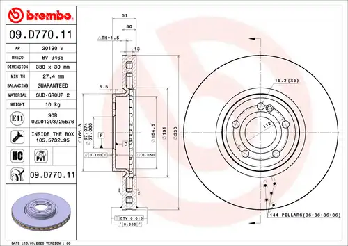 спирачен диск BREMBO 09.D770.11