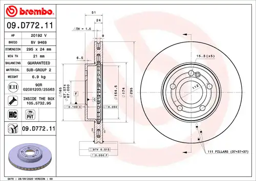 спирачен диск BREMBO 09.D772.11