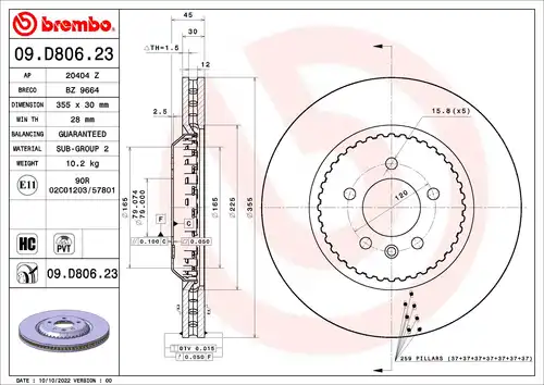 спирачен диск BREMBO 09.D806.23